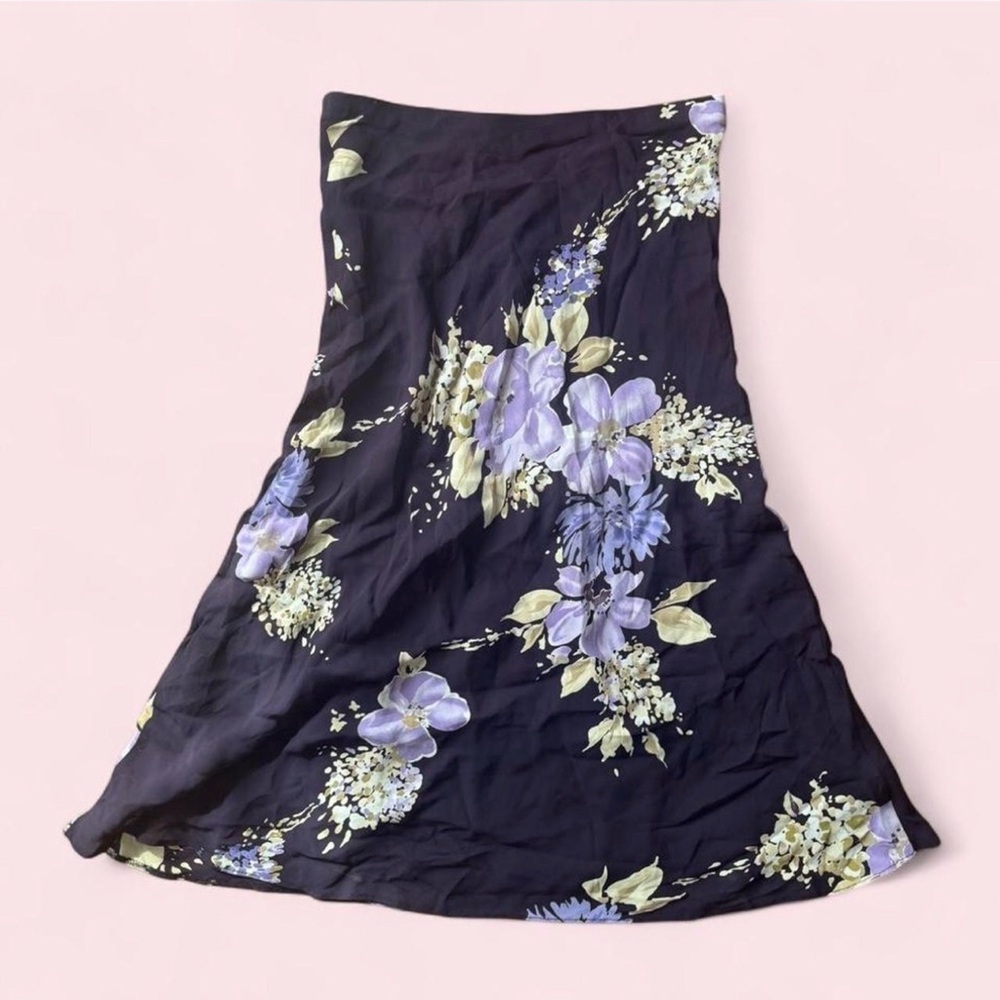 Y2K A-Line Midi Skirt with Lavender Blooms